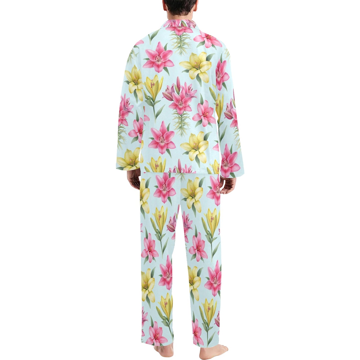 Lily Pattern Print Design LY010 Men's Long Pajama Set