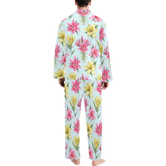 Lily Pattern Print Design LY010 Men's Long Pajama Set