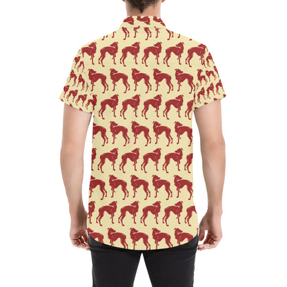 Whippets Print Design LKS301 Men Short Sleeve Button Up Shirt