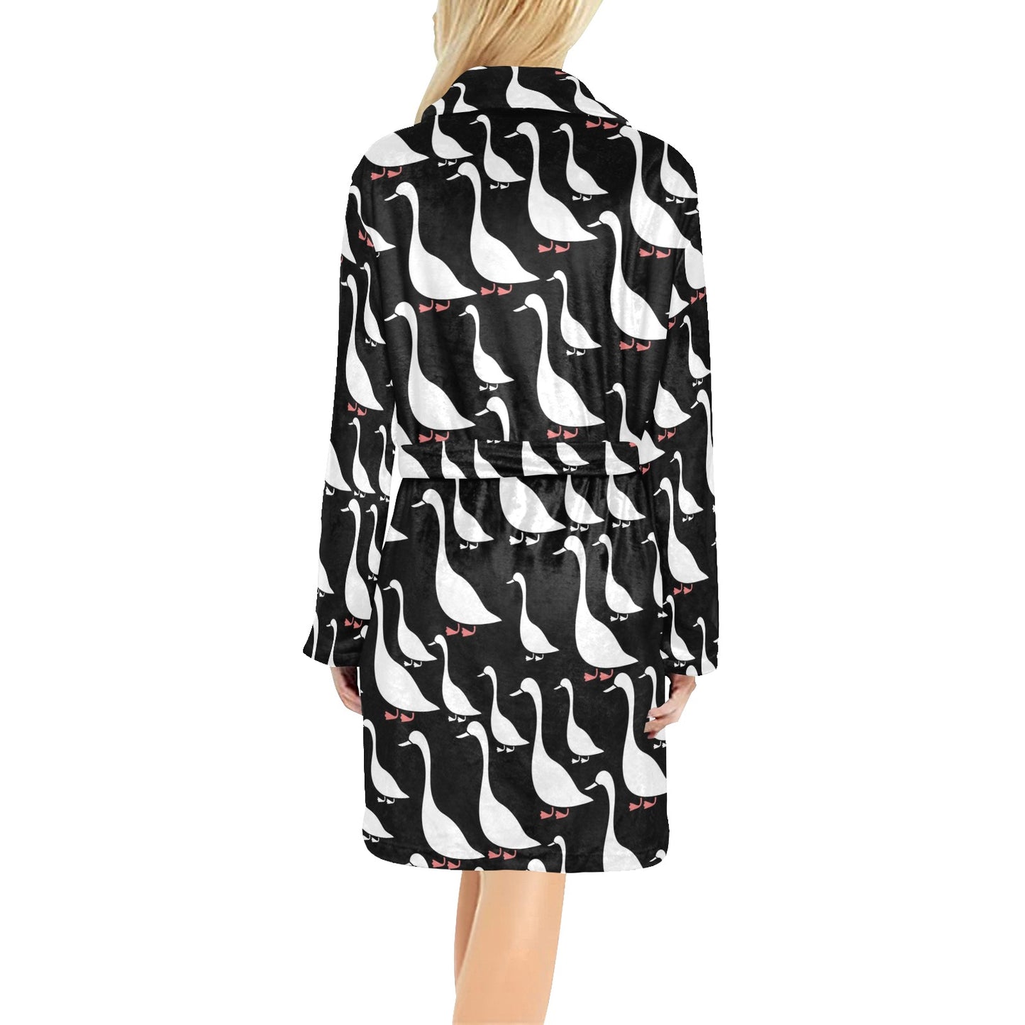 Goose Pattern Print Design 01 Women's Fleece Robe