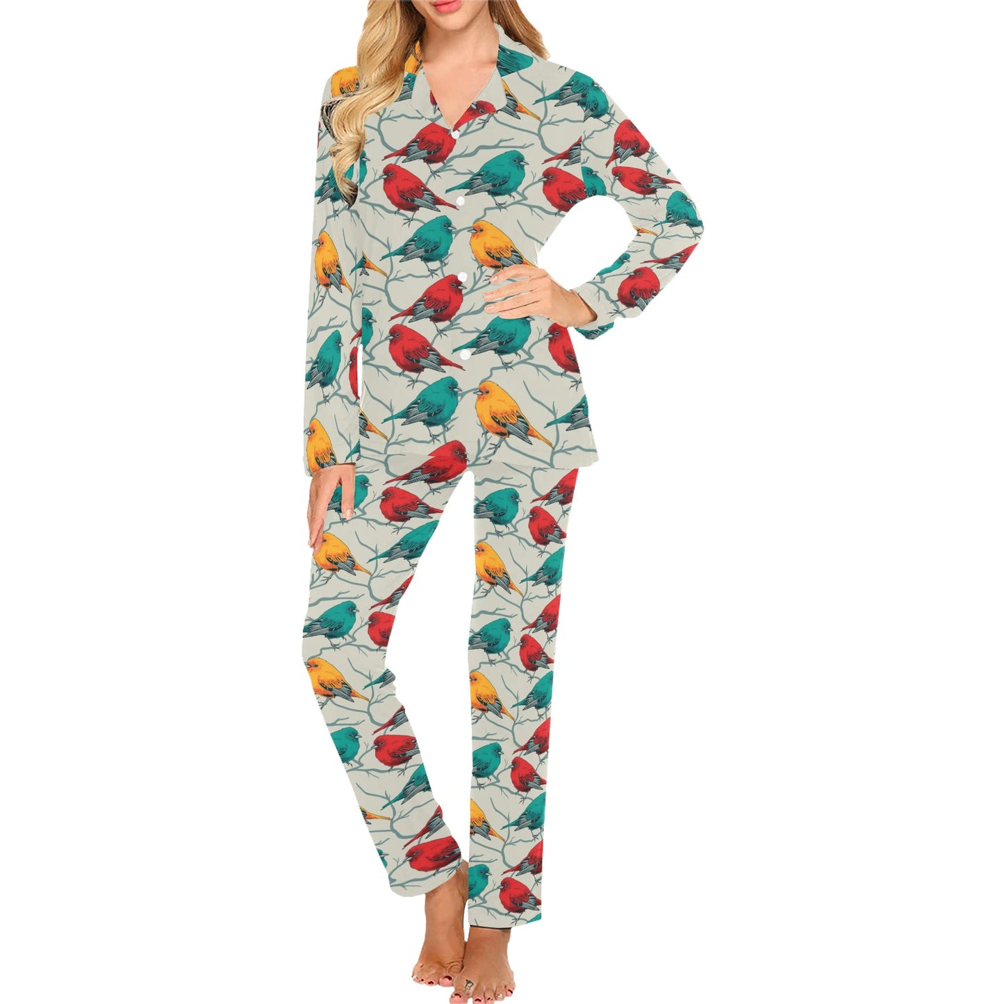 Birds Pattern Print Design 04 Women's Long Pajama Set