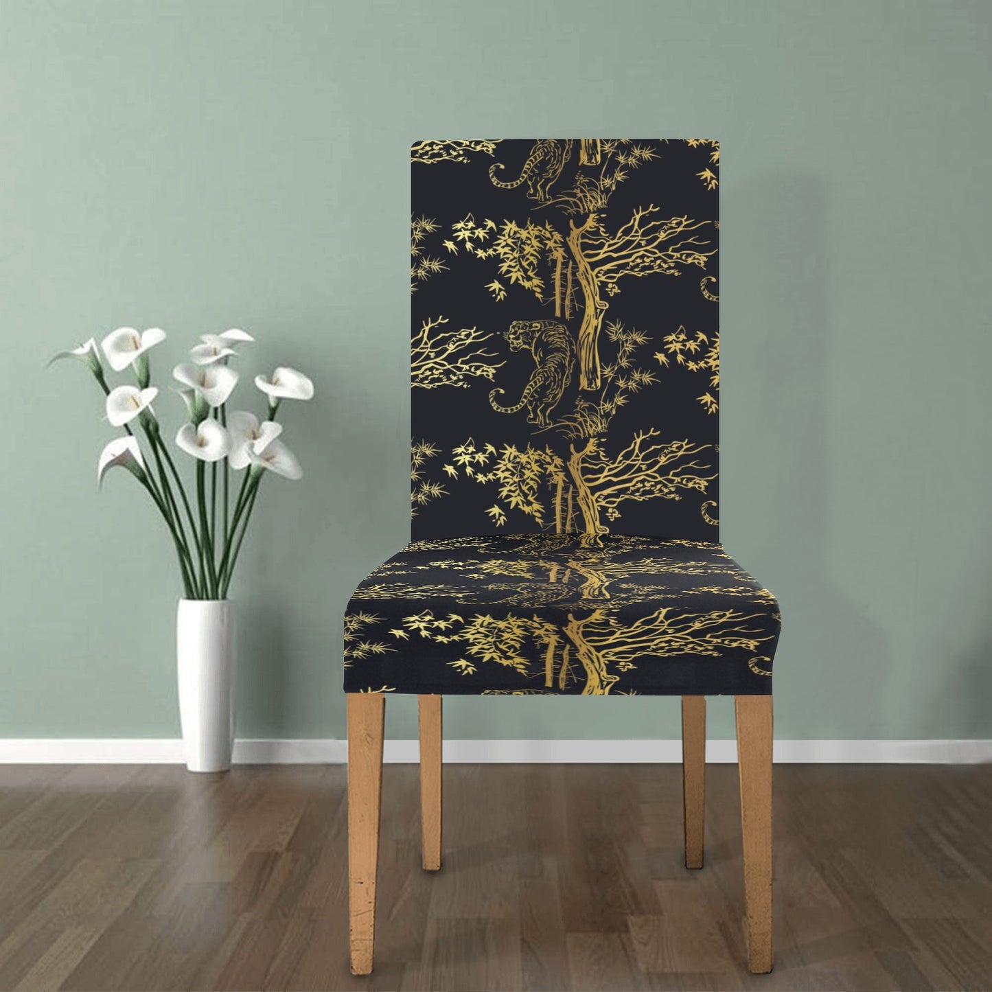 Tiger Gold Print Design LKS307 Dining Chair Slipcover