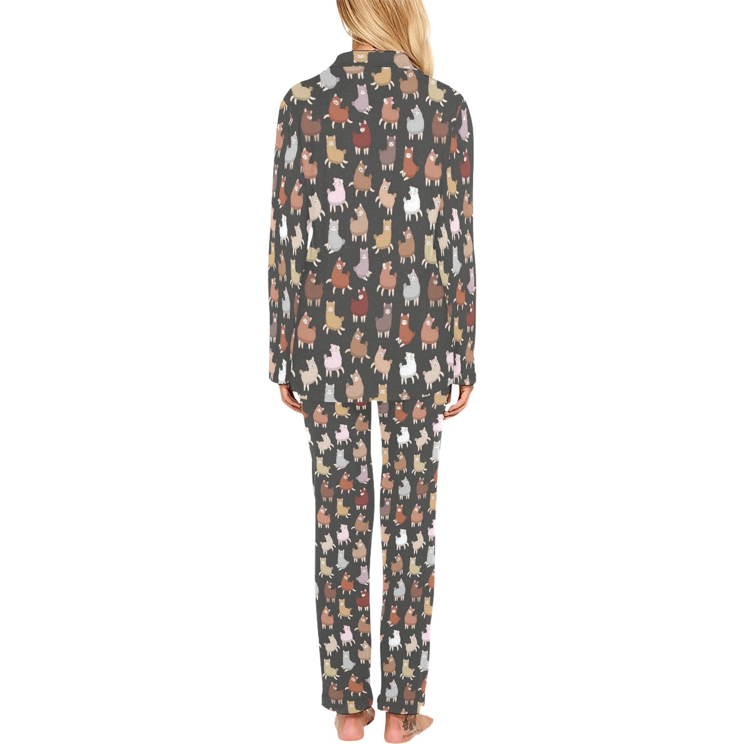 Alpaca Cute Design Themed Print Women's Long Pajama Set