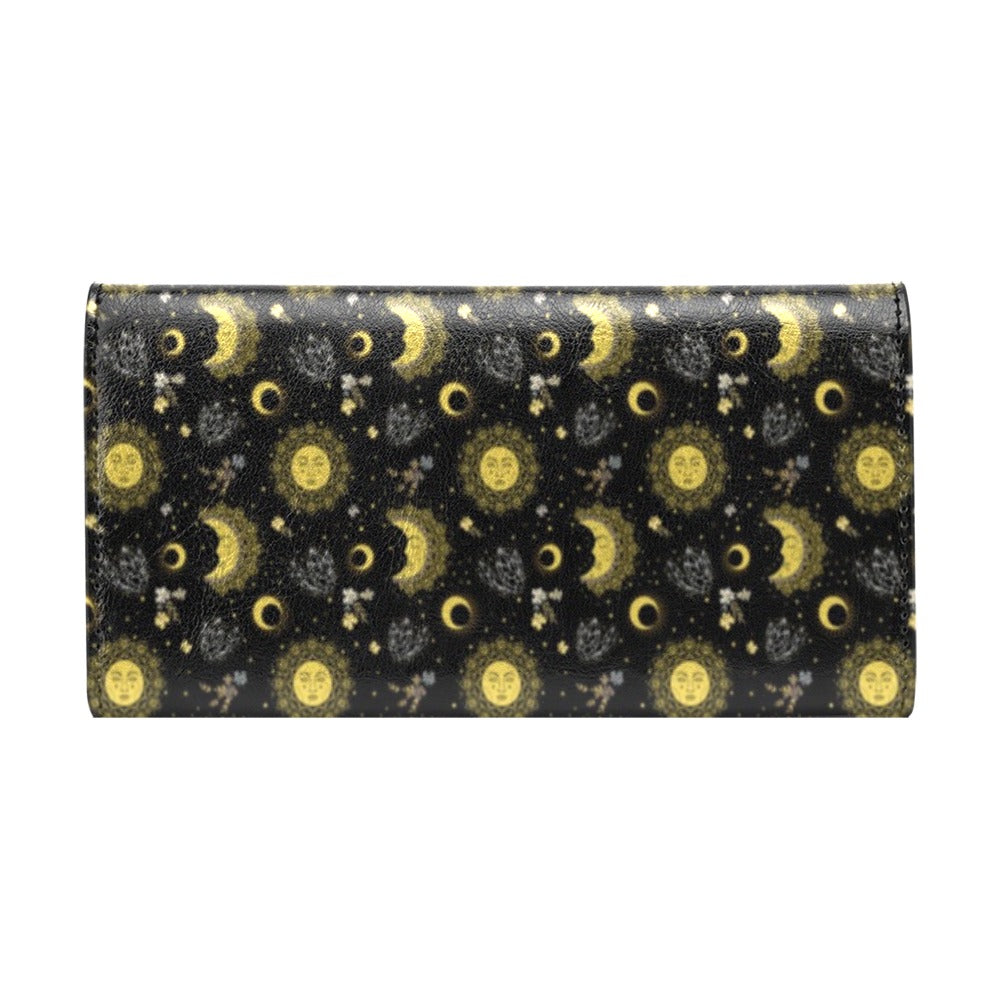 Sun Moon Golden Design Themed Print Women's Trifold Wallet