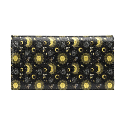 Sun Moon Golden Design Themed Print Women's Trifold Wallet