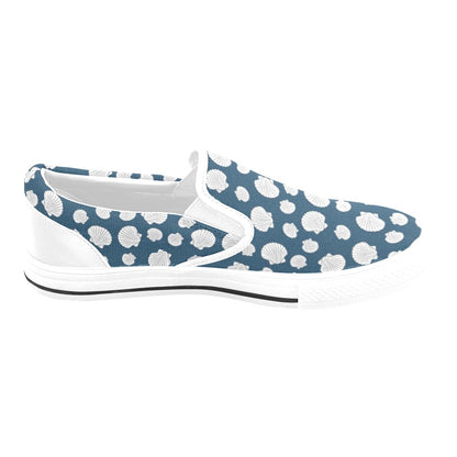 Seashell Print Design LKS3012 White Slip Ons Canvas Women's Shoes