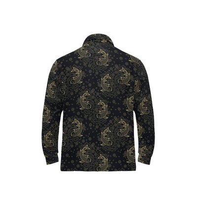 KOI Fish Pattern Print Design 02 Long Sleeve Polo Shirt For Men's