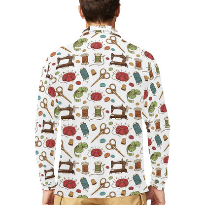 Sewing Equipment Print Design LKS304 Long Sleeve Polo Shirt For Men's