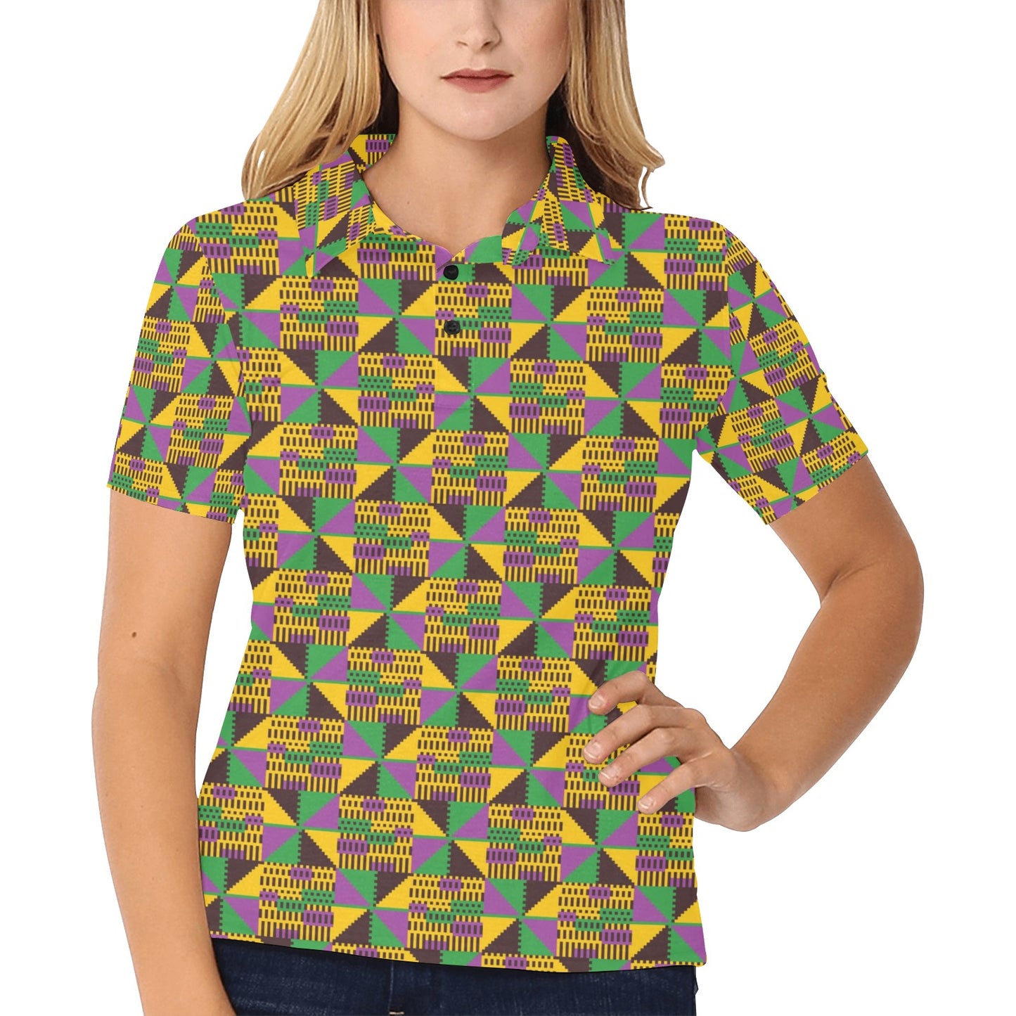 Kente Triangle Design African Print Women's Polo Shirt