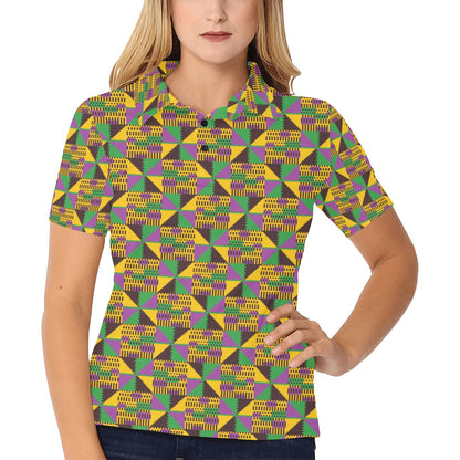 Kente Triangle Design African Print Women's Polo Shirt