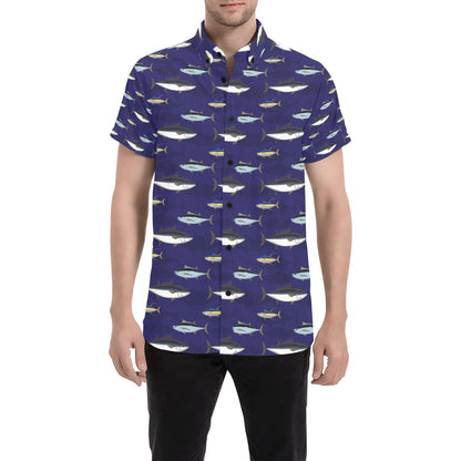 Tuna Fish Print Design LKS304 Men Short Sleeve Button Up Shirt