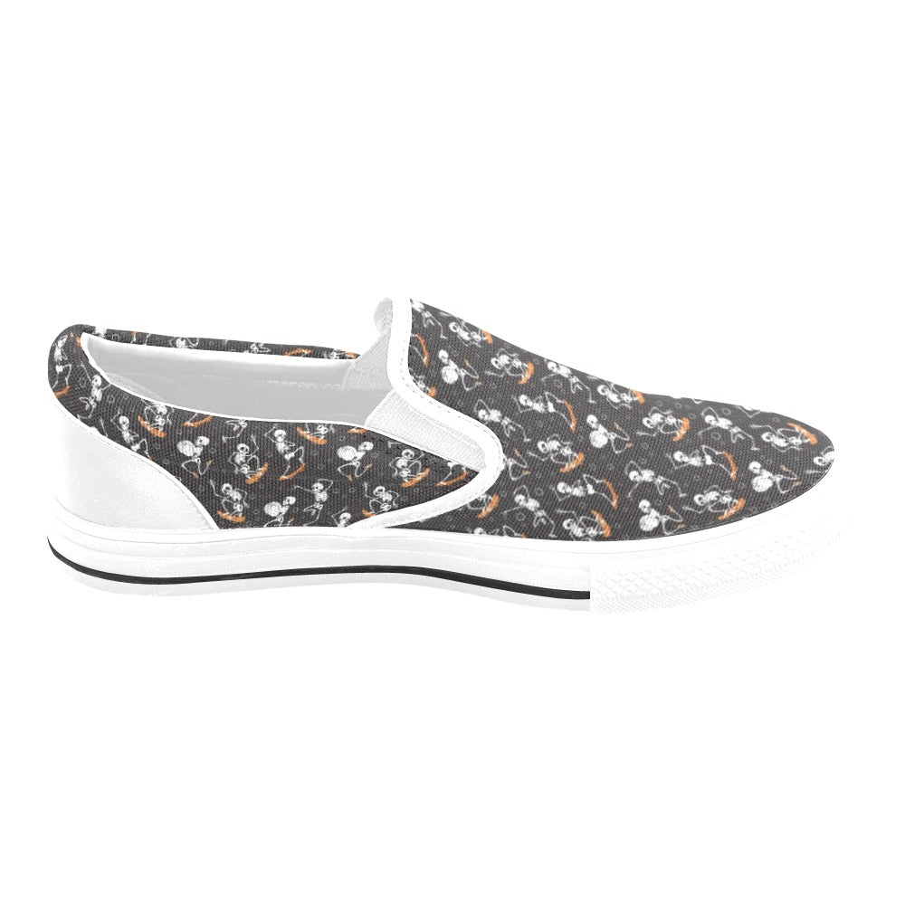 Skateboard With Skeleton Print Design LKS303 White Slip Ons Canvas Women's Shoes