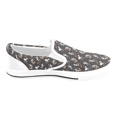 Skateboard With Skeleton Print Design LKS303 White Slip Ons Canvas Women's Shoes