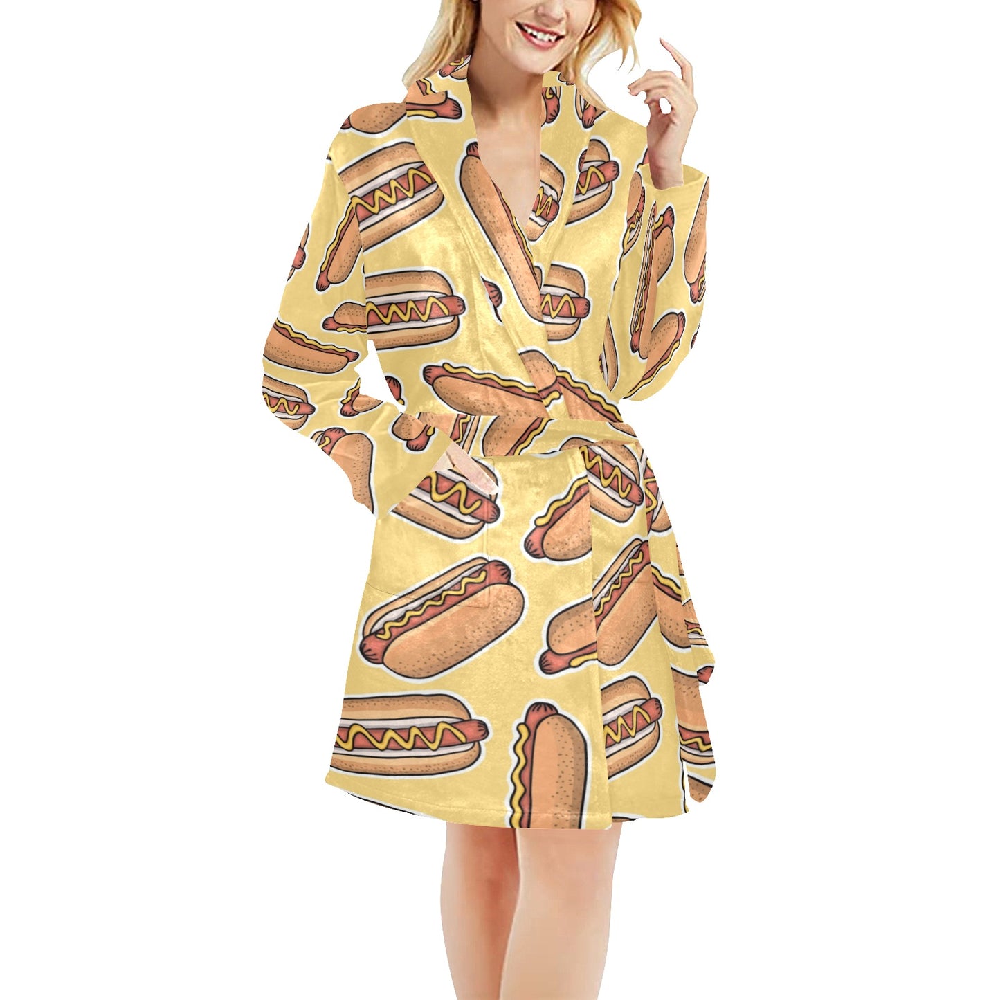 Hot Dog Pattern Print Design 01 Women's Fleece Robe