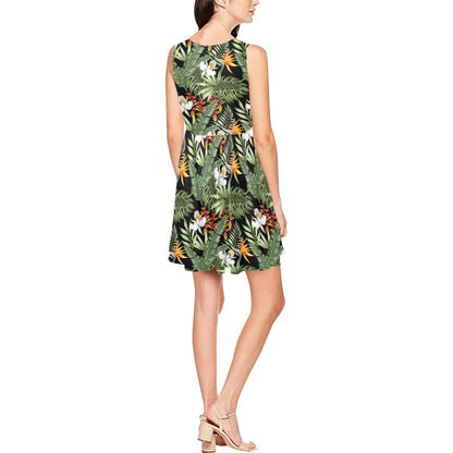 Bird Of Paradise Pattern Print Design 02 Sleeveless Dress