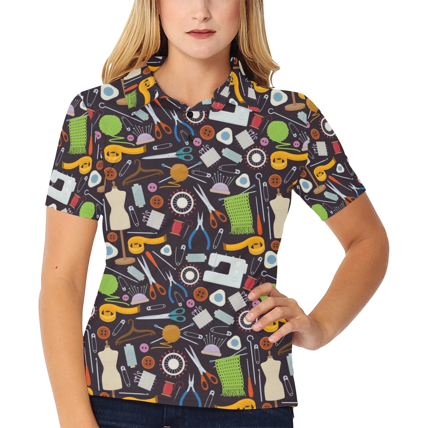Sewing Equipment Print Design LKS308 Women's Polo Shirt