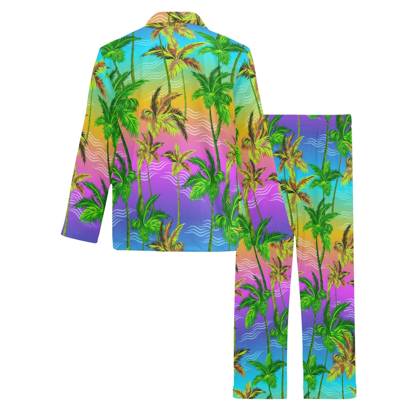 Palm Tree Rainbow Pattern Men's Long Pajama Set