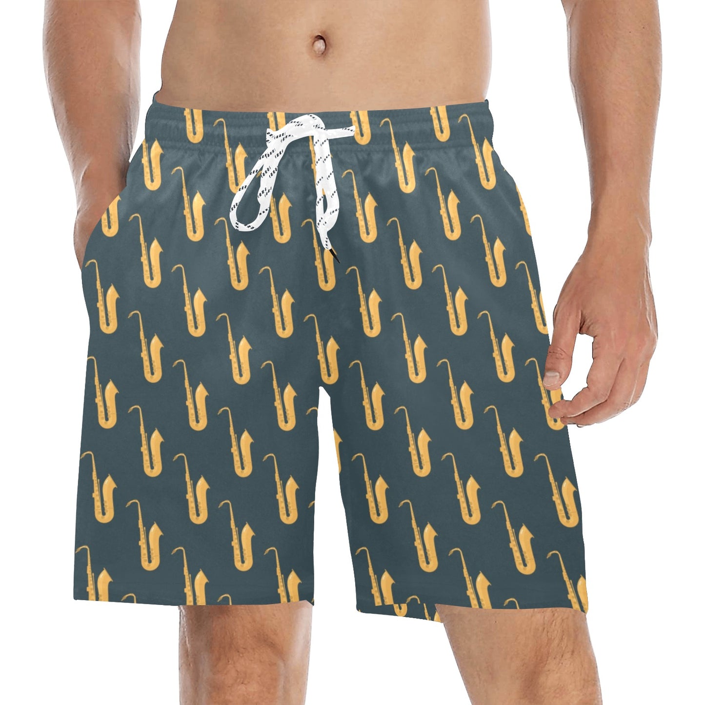 Saxophone Print Design LKS401 Men's Swim Trunks Beach Shorts