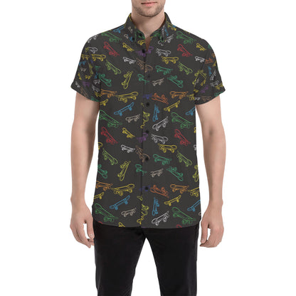 Skateboard Print Design LKS301 Men Short Sleeve Button Up Shirt
