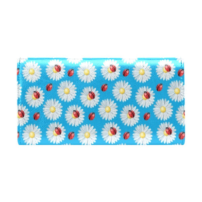 Ladybug with Daisy Themed Print Pattern Women's Trifold Wallet