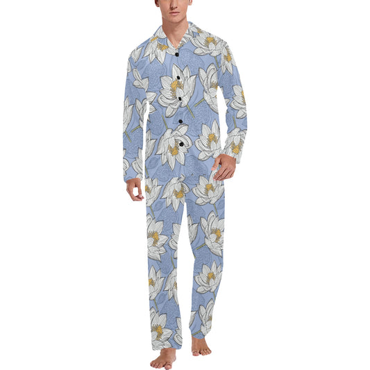 Lotus Pattern Print Design 04 Men's Long Pajama Set