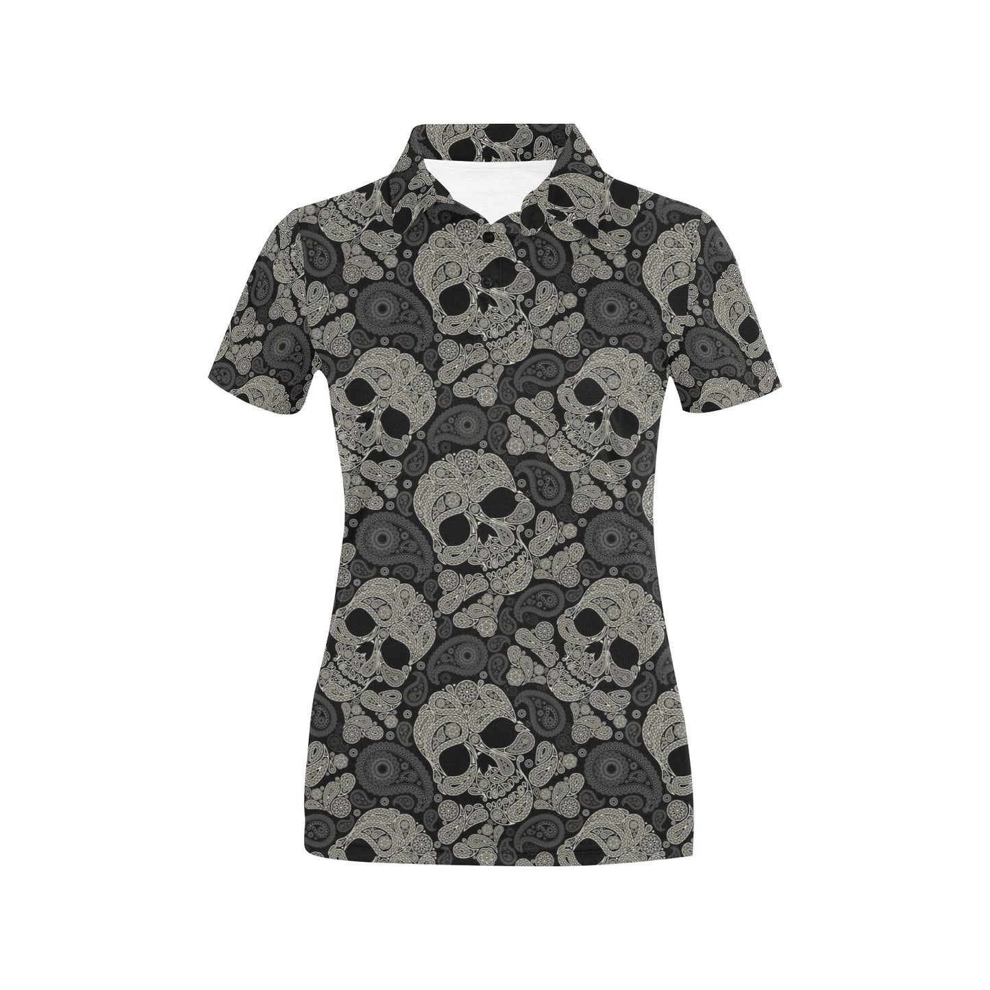 Paisley Skull Pattern Print Design A01 Women's Polo Shirt
