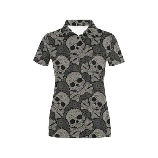 Paisley Skull Pattern Print Design A01 Women's Polo Shirt
