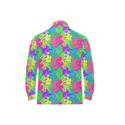 Neon Tropical Pattern Print Design A03 Long Sleeve Polo Shirt For Men's
