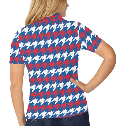 Patriotic Houndstooth Pattern Print Design A02 Women's Polo Shirt