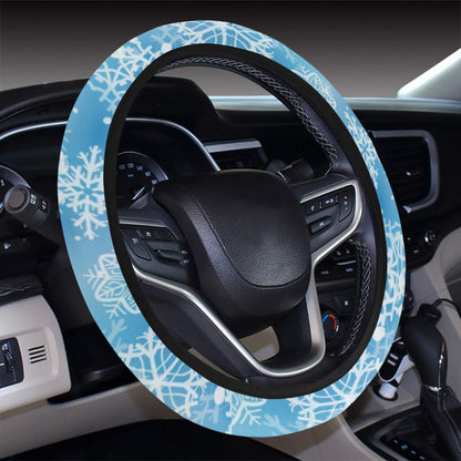 Snowflake Blue Print Design LKS301 Steering Wheel Cover with Elastic Edge