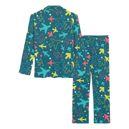 Airplane Pattern Print Design 05 Women's Long Pajama Set