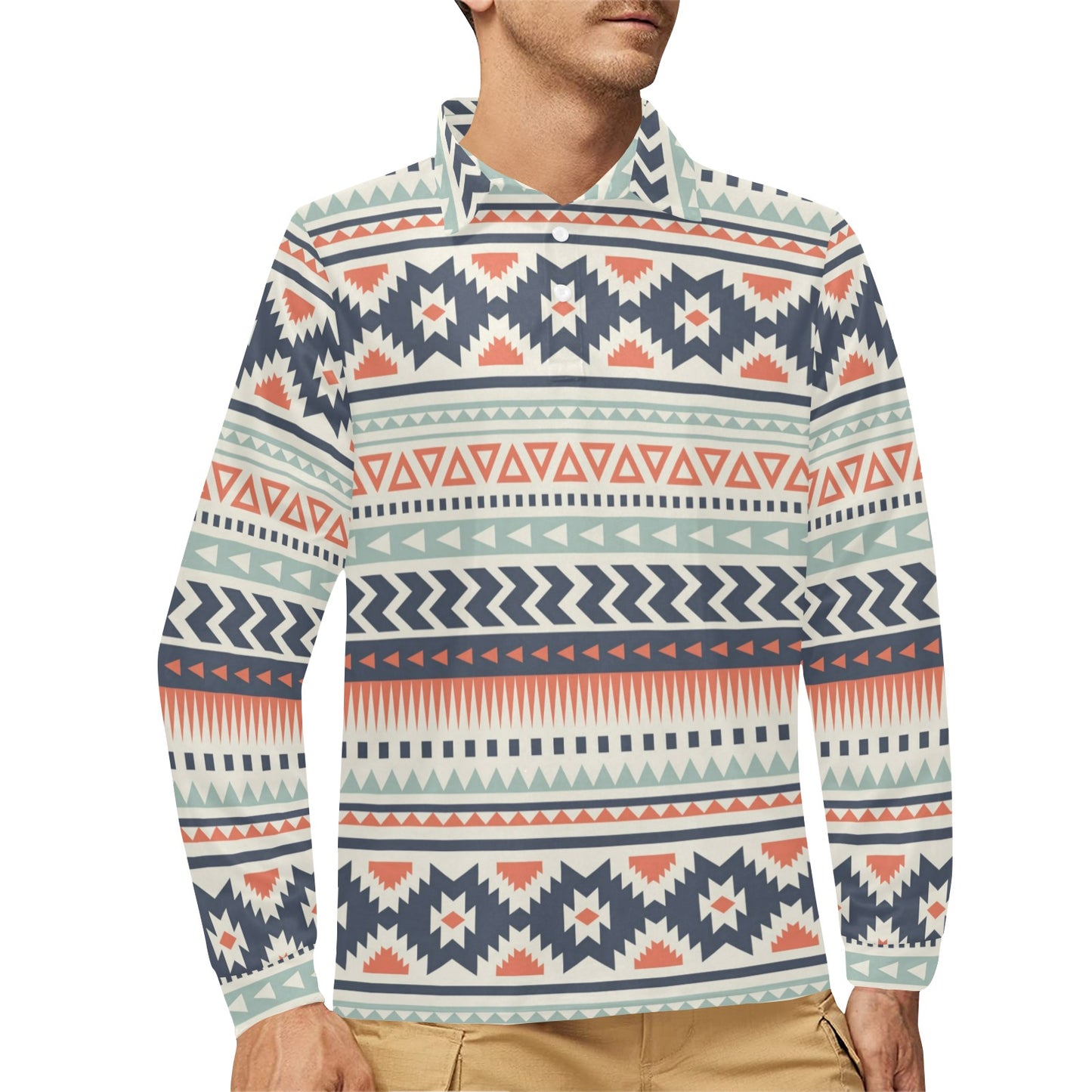 Tribal Aztec vintage pattern Long Sleeve Polo Shirt For Men's