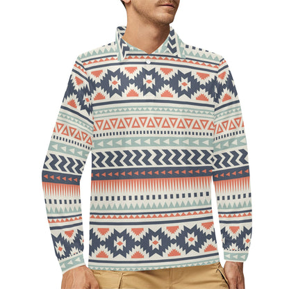 Tribal Aztec vintage pattern Long Sleeve Polo Shirt For Men's