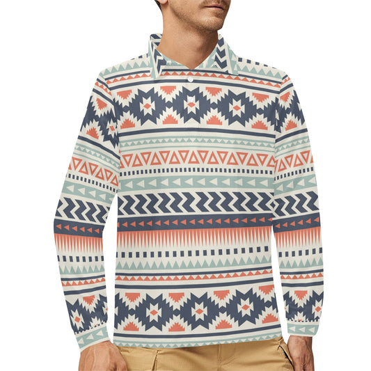 Tribal Aztec vintage pattern Long Sleeve Polo Shirt For Men's