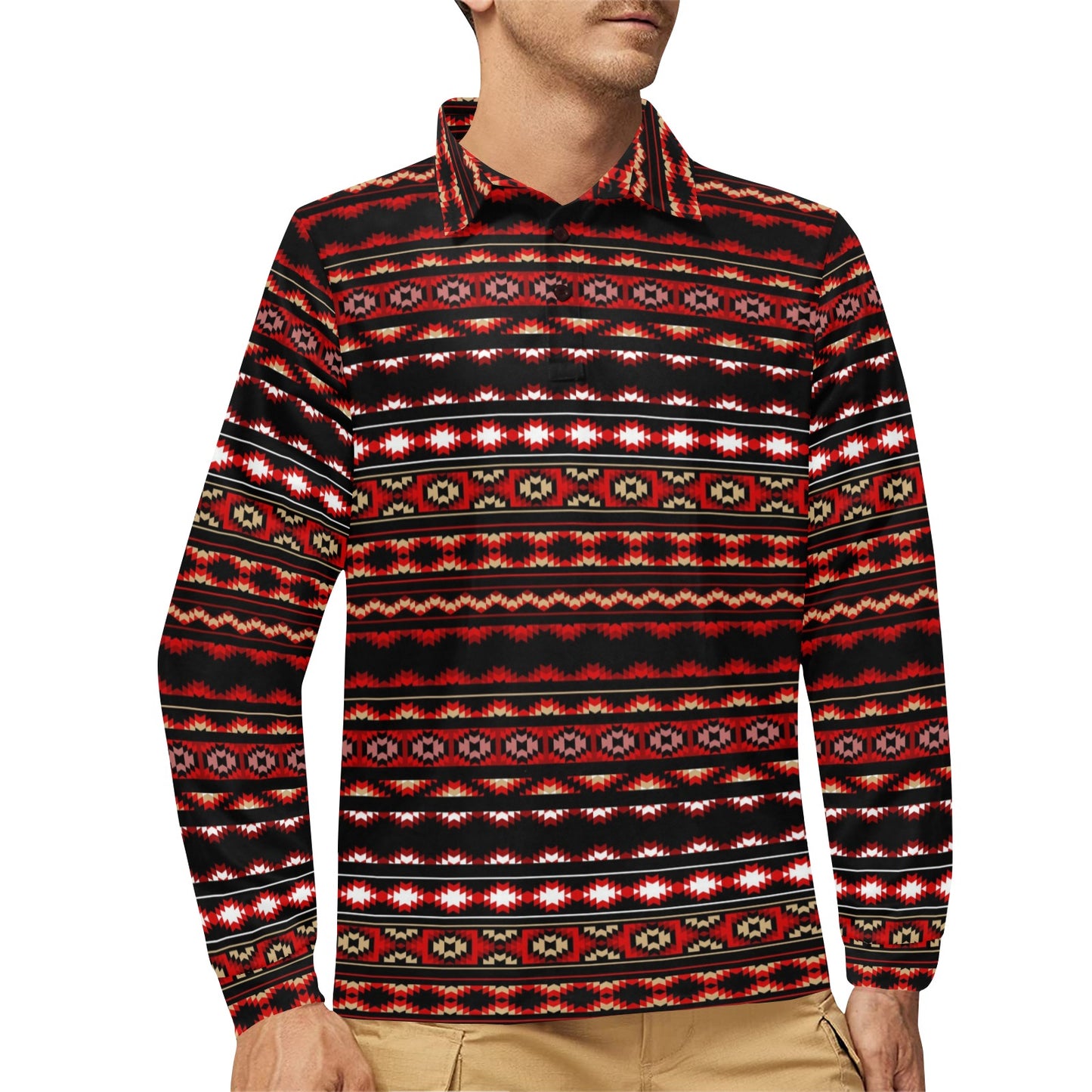 Southwestern Themed Long Sleeve Polo Shirt For Men's