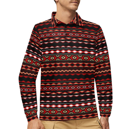 Southwestern Themed Long Sleeve Polo Shirt For Men's