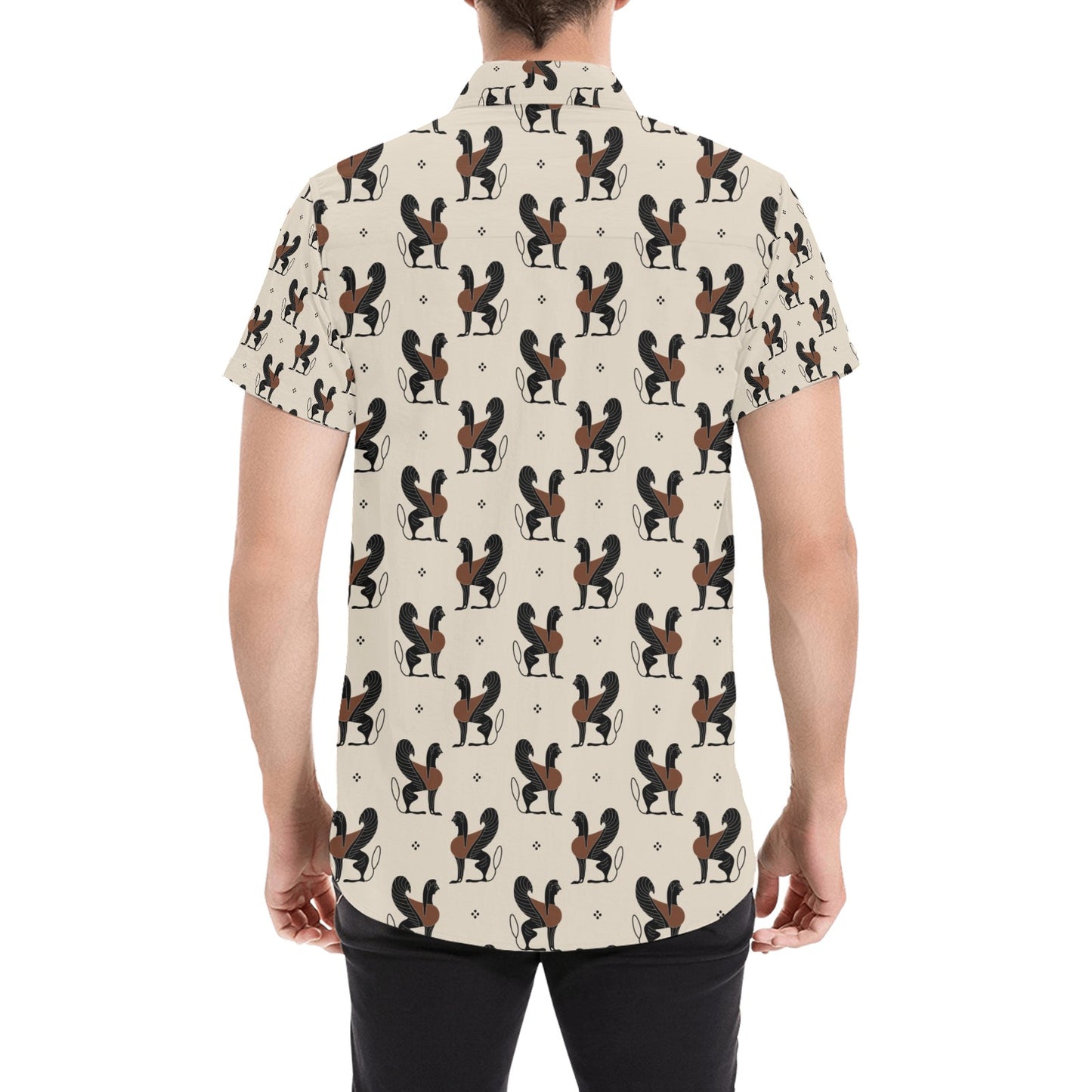 Ancient Greek Print Design LKS3010 Men Short Sleeve Button Up Shirt