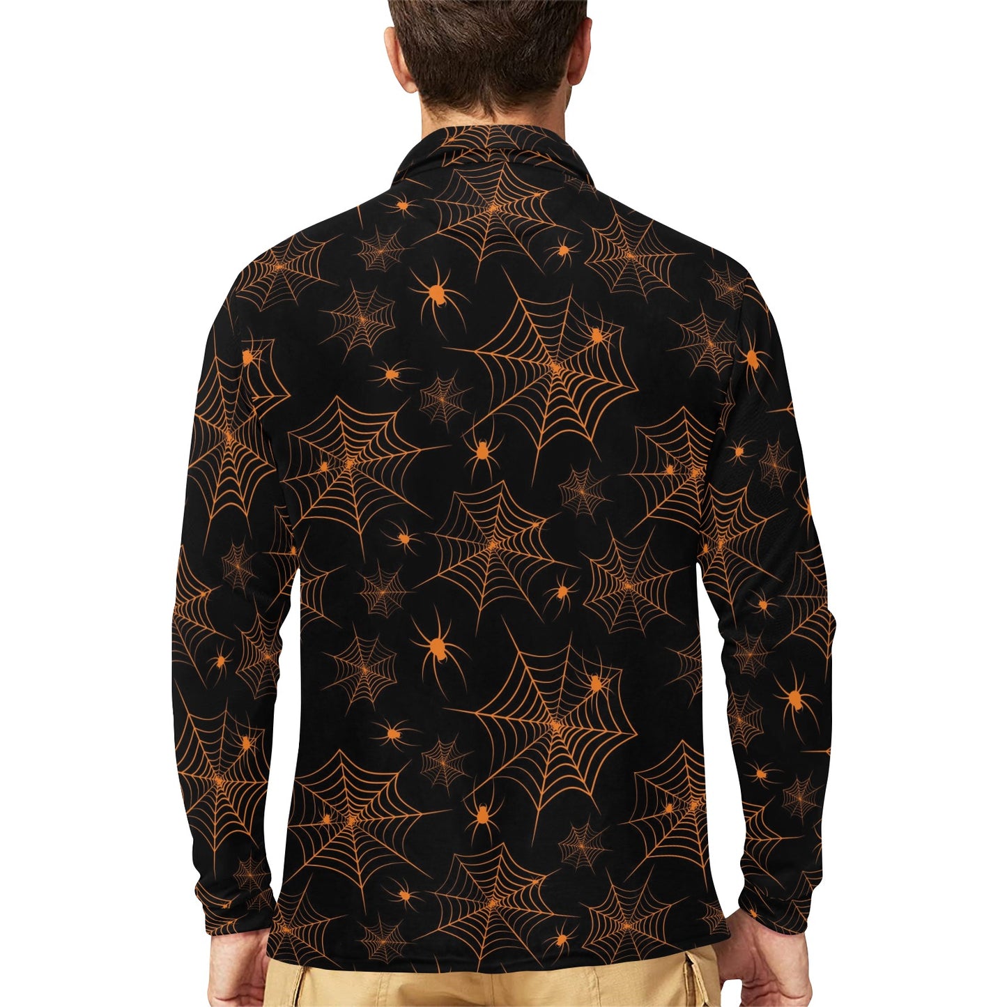 Spider Web Print Design LKS306 Long Sleeve Polo Shirt For Men's