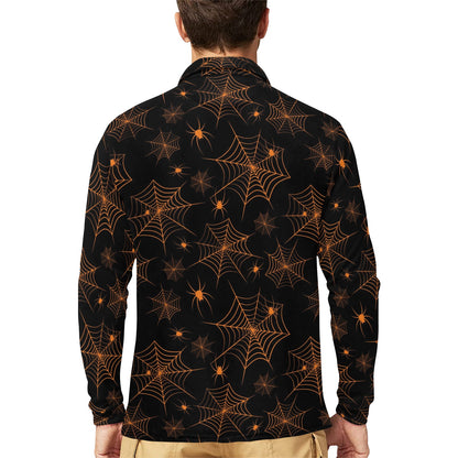 Spider Web Print Design LKS306 Long Sleeve Polo Shirt For Men's