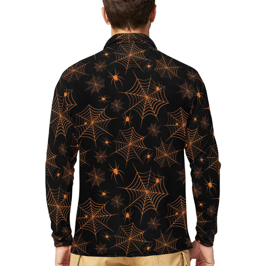 Spider Web Print Design LKS306 Long Sleeve Polo Shirt For Men's