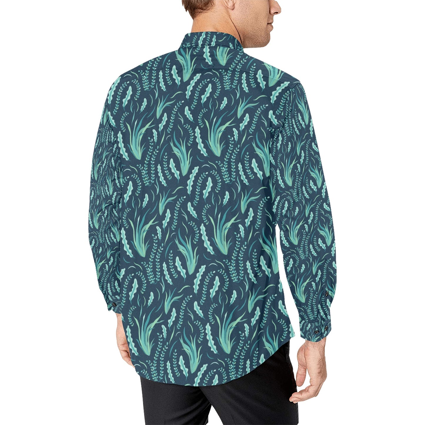 Seaweed Print Design LKS302 Men's Long Sleeve Dress Shirt
