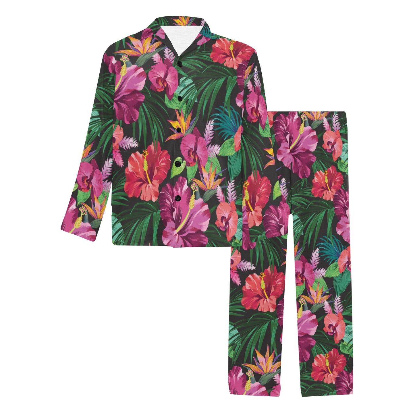 Hawaiian Flower Hibiscus tropical Men's Long Pajama Set