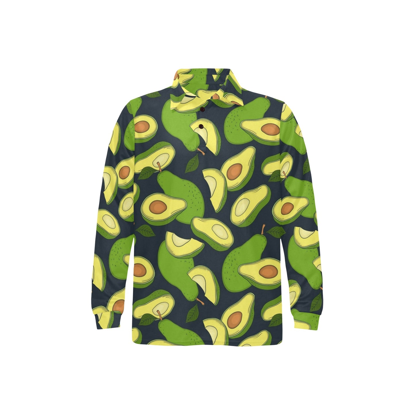 Avocado Pattern Print Design AC013 Long Sleeve Polo Shirt For Men's