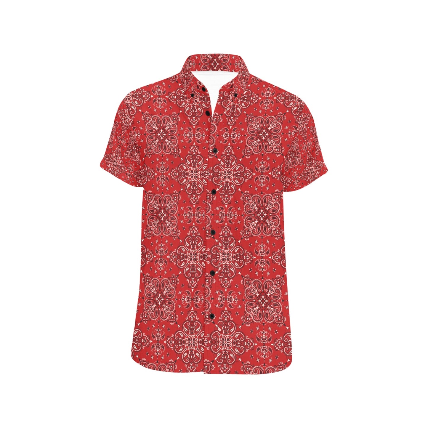 Bandana Red Pattern Print Design LKS3010 Men Short Sleeve Button Up Shirt
