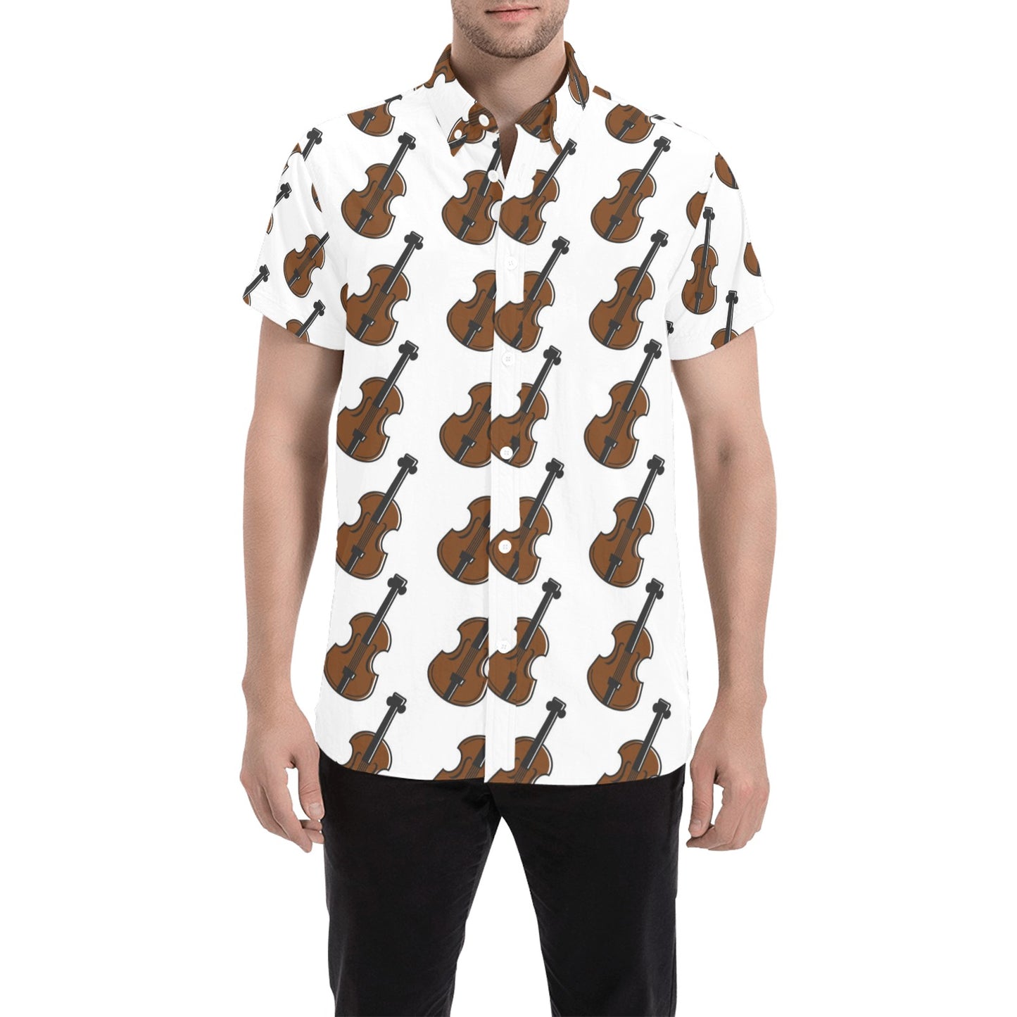 Violin Print Design LKS405 Men Short Sleeve Button Up Shirt