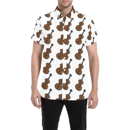 Violin Print Design LKS405 Men Short Sleeve Button Up Shirt