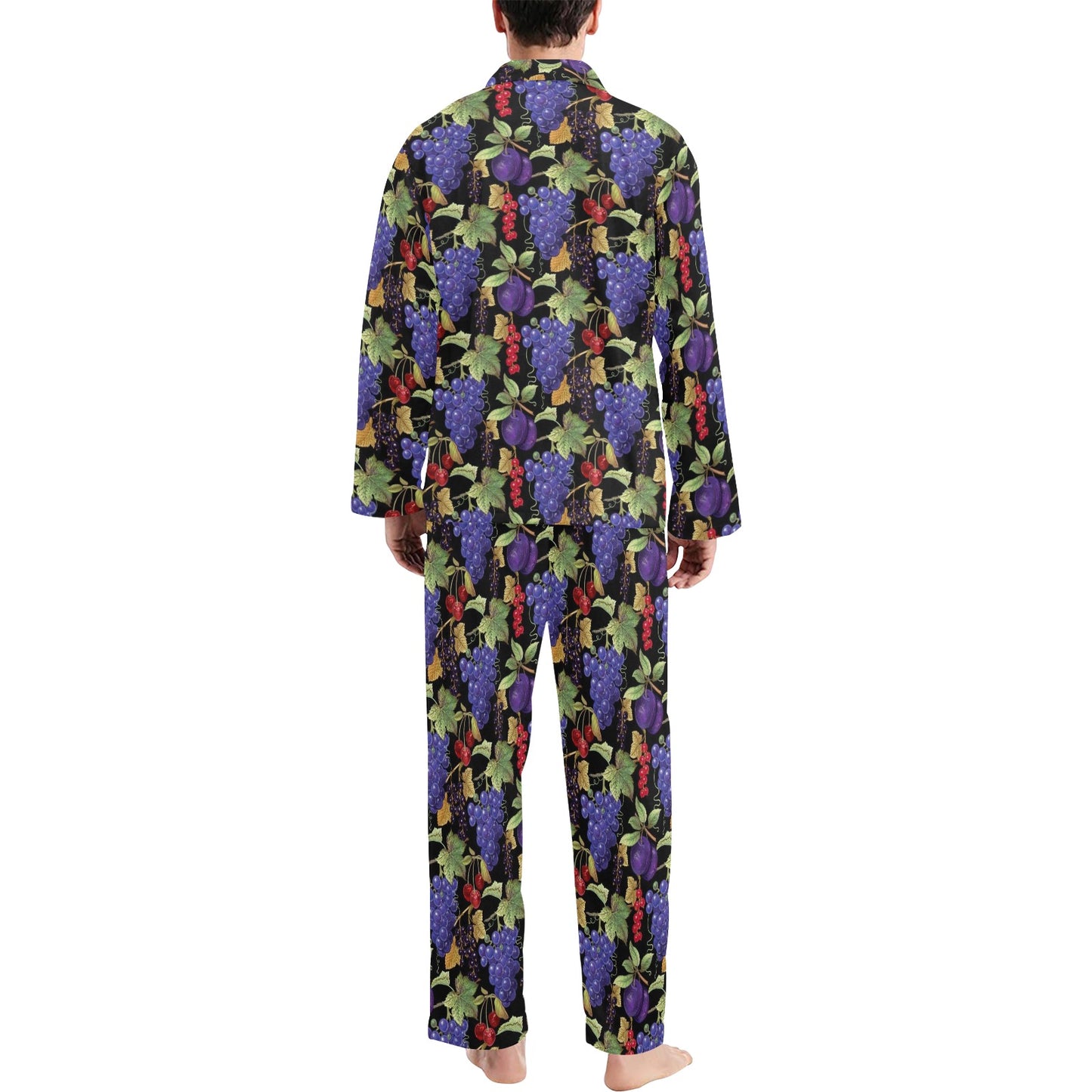 Grape Pattern Print Design GP05 Men's Long Pajama Set