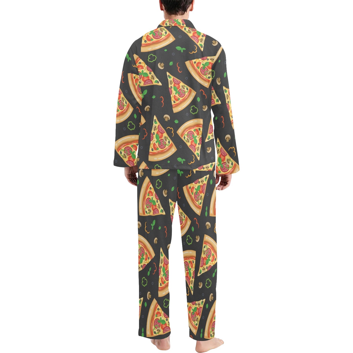 Pizza Pattern Print Design A02 Men's Long Pajama Set
