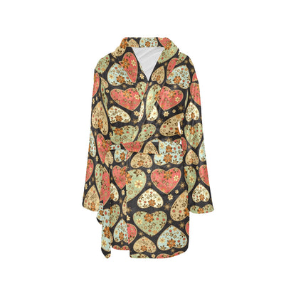 Heart Boho Pattern Print Design HE04 Women's Fleece Robe