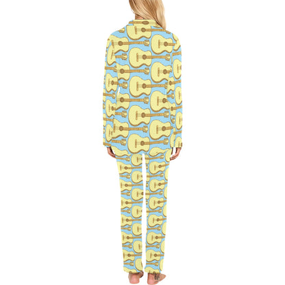 Acoustic Guitar Pattern Print Design 03 Women's Long Pajama Set